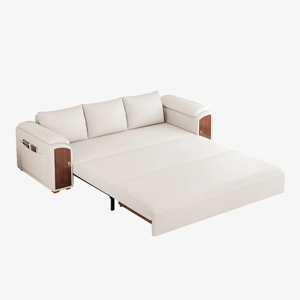 Pull Out Leather Sofa Bed Convertible Sleeper with Lift-top Coffee Table - Image 1