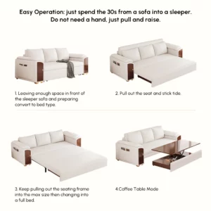 Pull Out Leather Sofa Bed Convertible Sleeper with Lift-top Coffee Table - Image 5