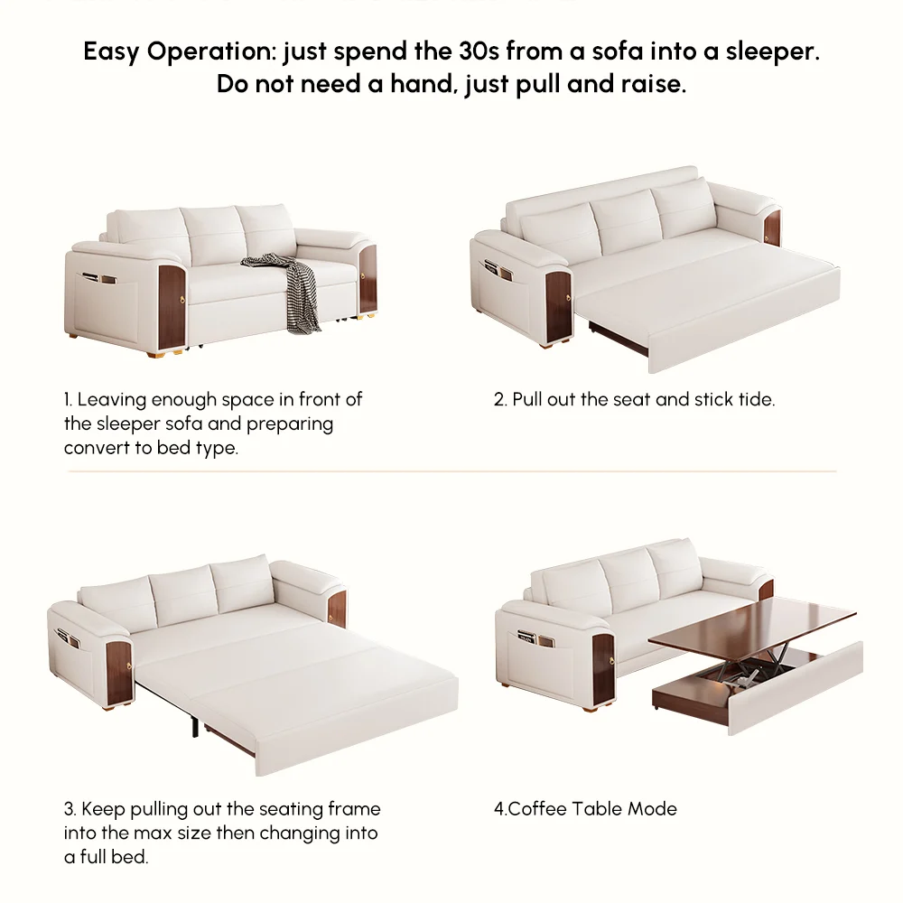 Pull Out Leather Sofa Bed Convertible Sleeper with Lift-top Coffee Table - Image 5