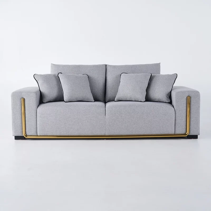 Modern Gray Cotton & Linen Sofa Upholstered 3-Seater for Living Room