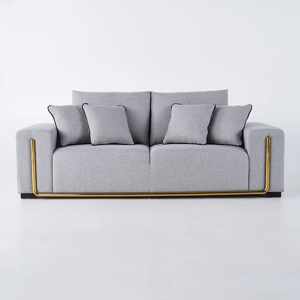 Modern Gray Cotton & Linen Sofa Upholstered 3-Seater for Living Room - Image 1
