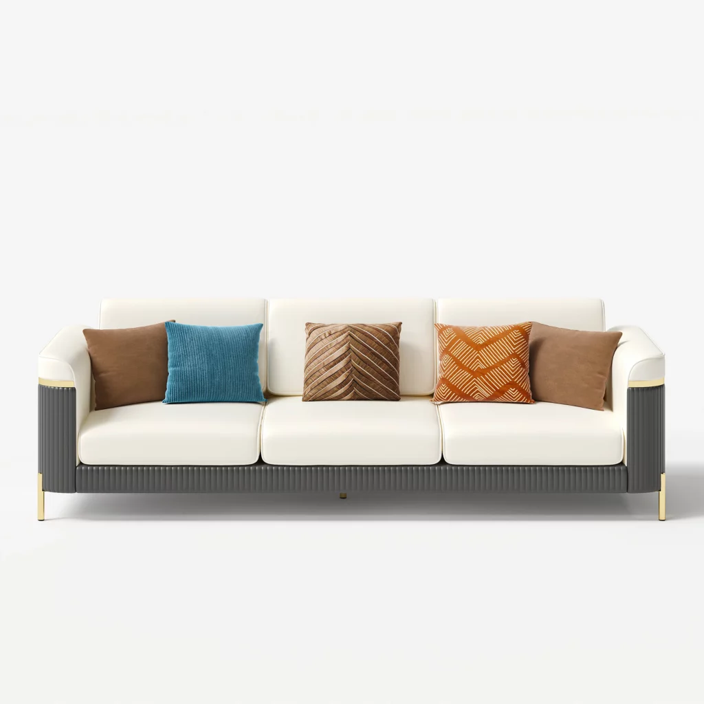 Modern Upholstered 3-Seater Nappa Leather Sofa Pillow Included 85"