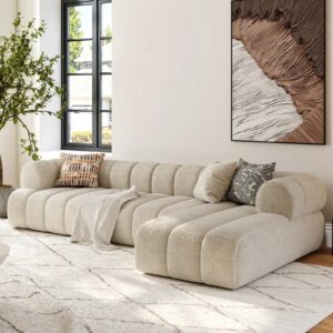 Modern Sectional 3-Piece Channel Chenille Sofa with Chaise - Image 3