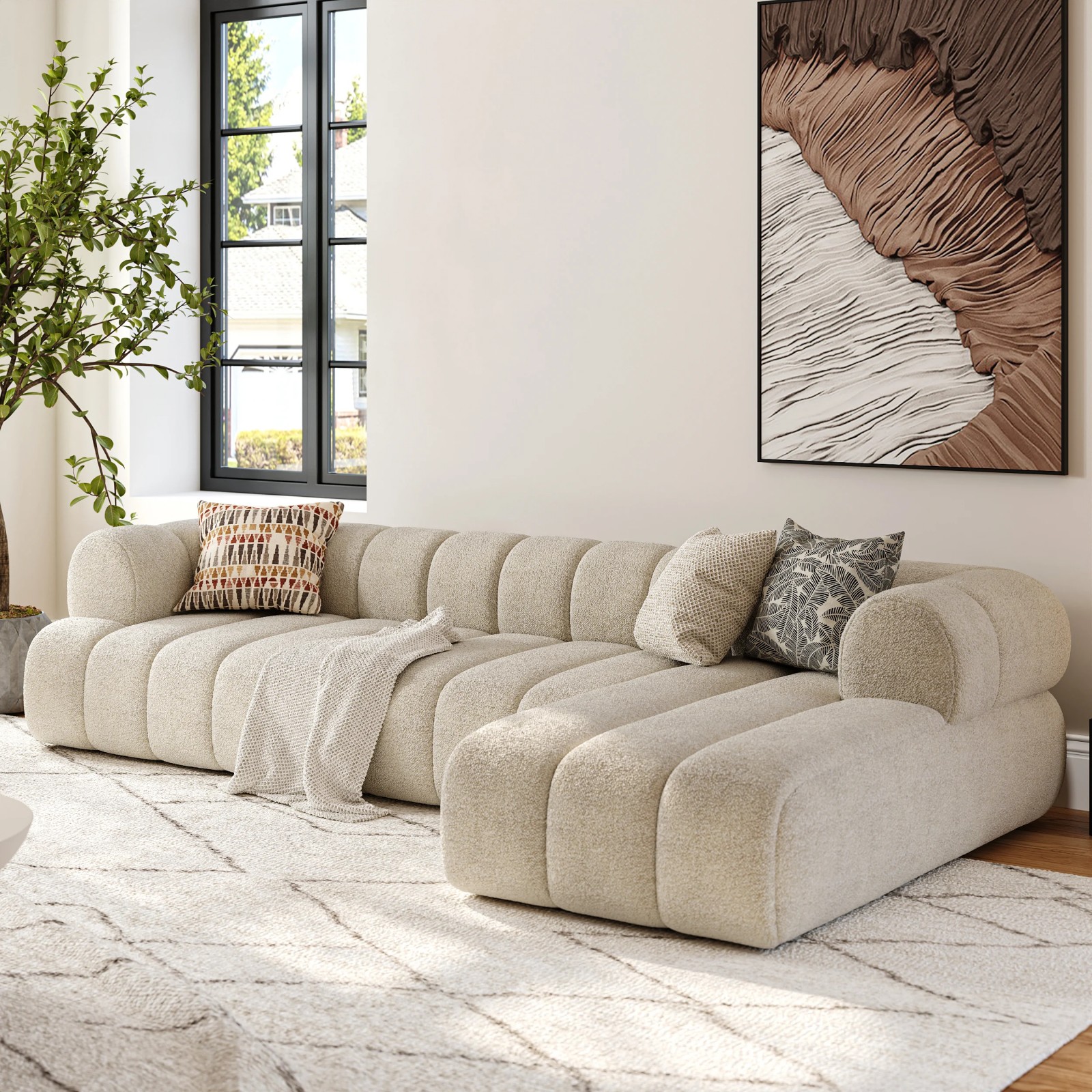 Modern Sectional 3-Piece Channel Chenille Sofa with Chaise - Image 3
