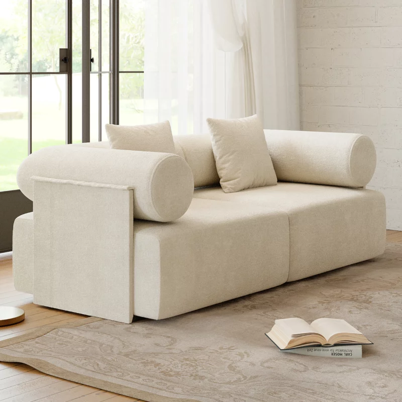 Modern 2-Piece White Chenille Velvet Sofa 74.8" 2-Seater