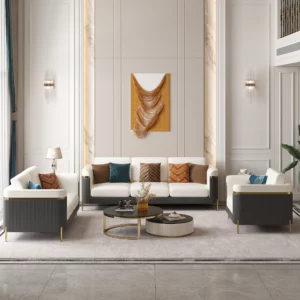 Modern Upholstered 3-Seater Nappa Leather Sofa Pillow Included 85" - Image 8