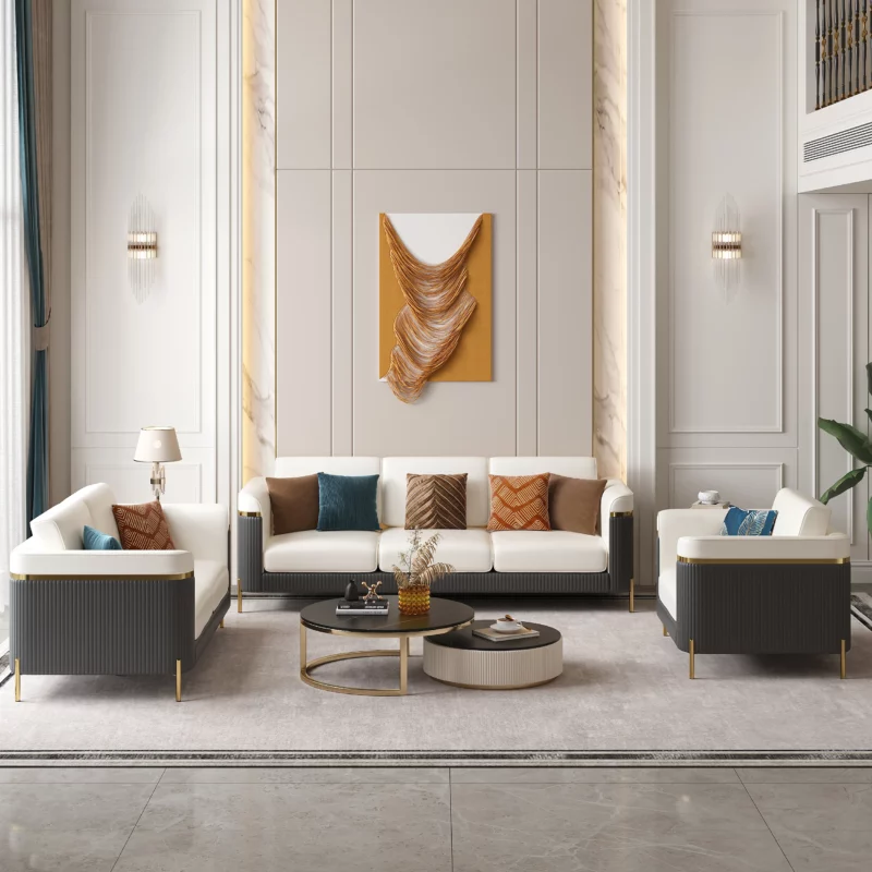 Modern Upholstered 3-Seater Nappa Leather Sofa Pillow Included 85"