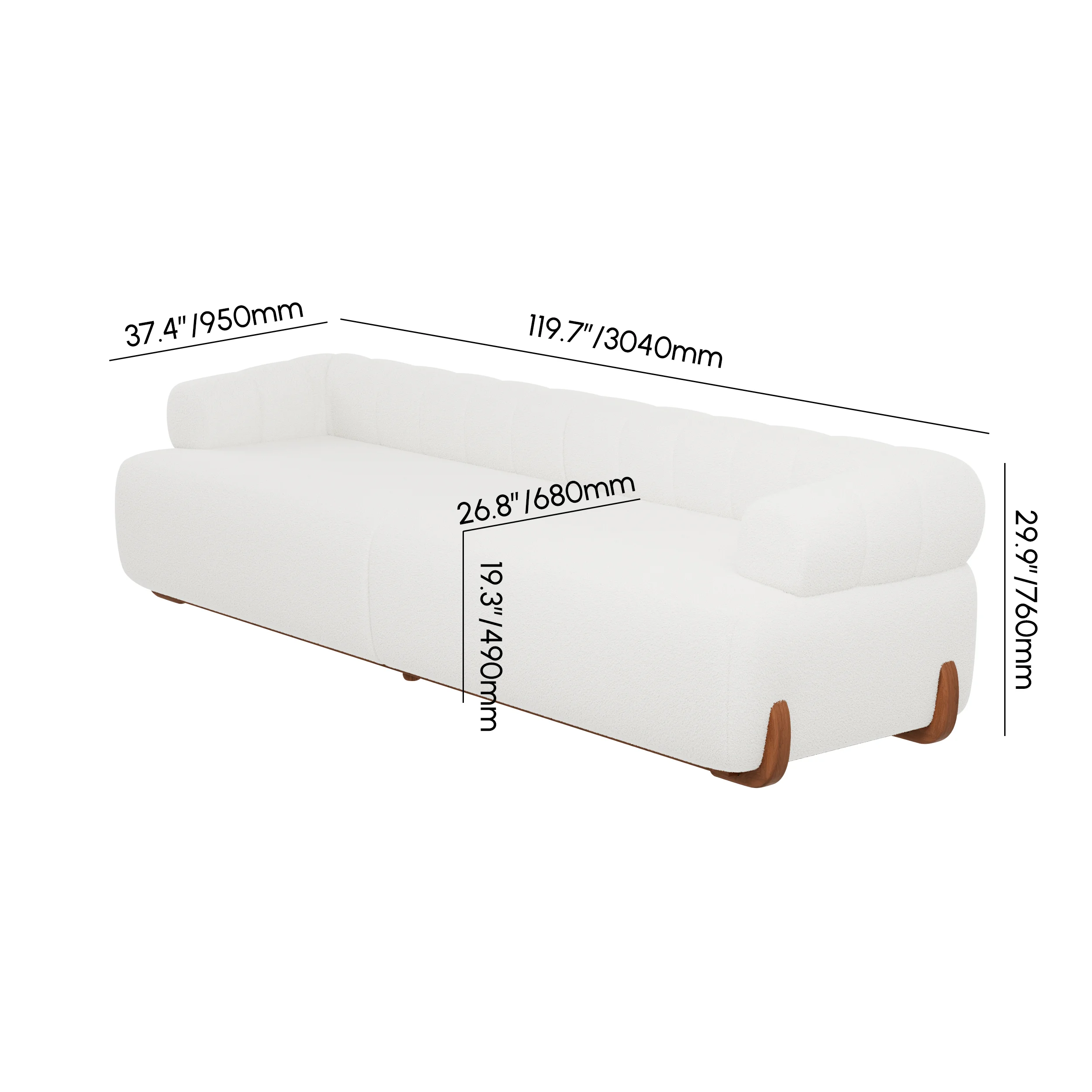 4-Seat Sectional Soft Boucle sofa with Wood Legs - Image 6