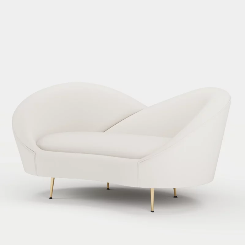 White and Orange Small 2-Seater Velvet Sofa with Curve Back