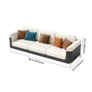Modern Upholstered 3-Seater Nappa Leather Sofa Pillow Included 85" - Image 3