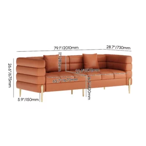 79in Faux Performance Leather Fluted Sofa with Gold Legs & Pillows - Image 6