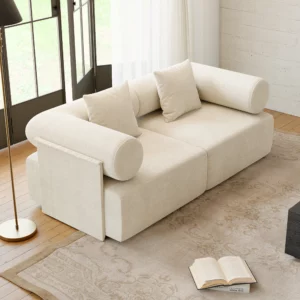 Modern 2-Piece White Chenille Velvet Sofa 74.8" 2-Seater - Image 8