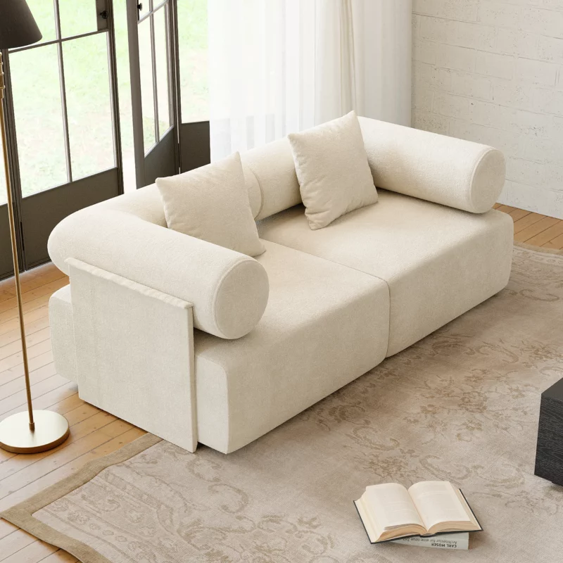 Modern 2-Piece White Chenille Velvet Sofa 74.8" 2-Seater