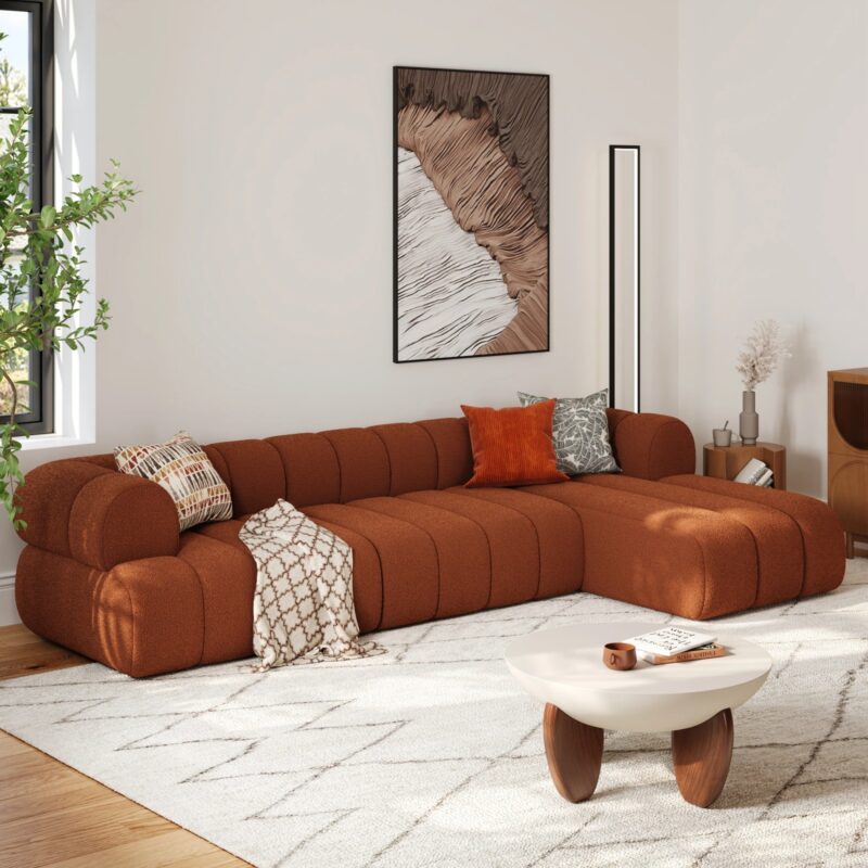 Modern Sectional 3-Piece Channel Chenille Sofa with Chaise
