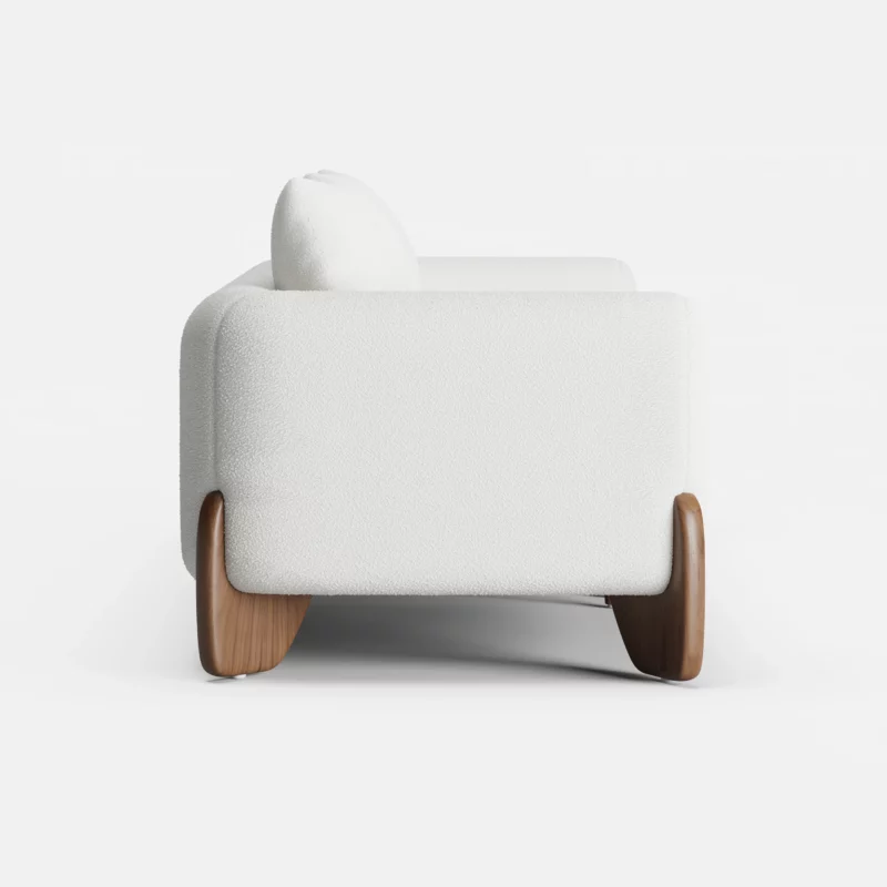 White Upholstered 2-Seat Boucle Sofa with Wood Legs 78"