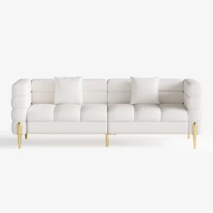 79in Faux Performance Leather Fluted Sofa with Gold Legs & Pillows - Image 3