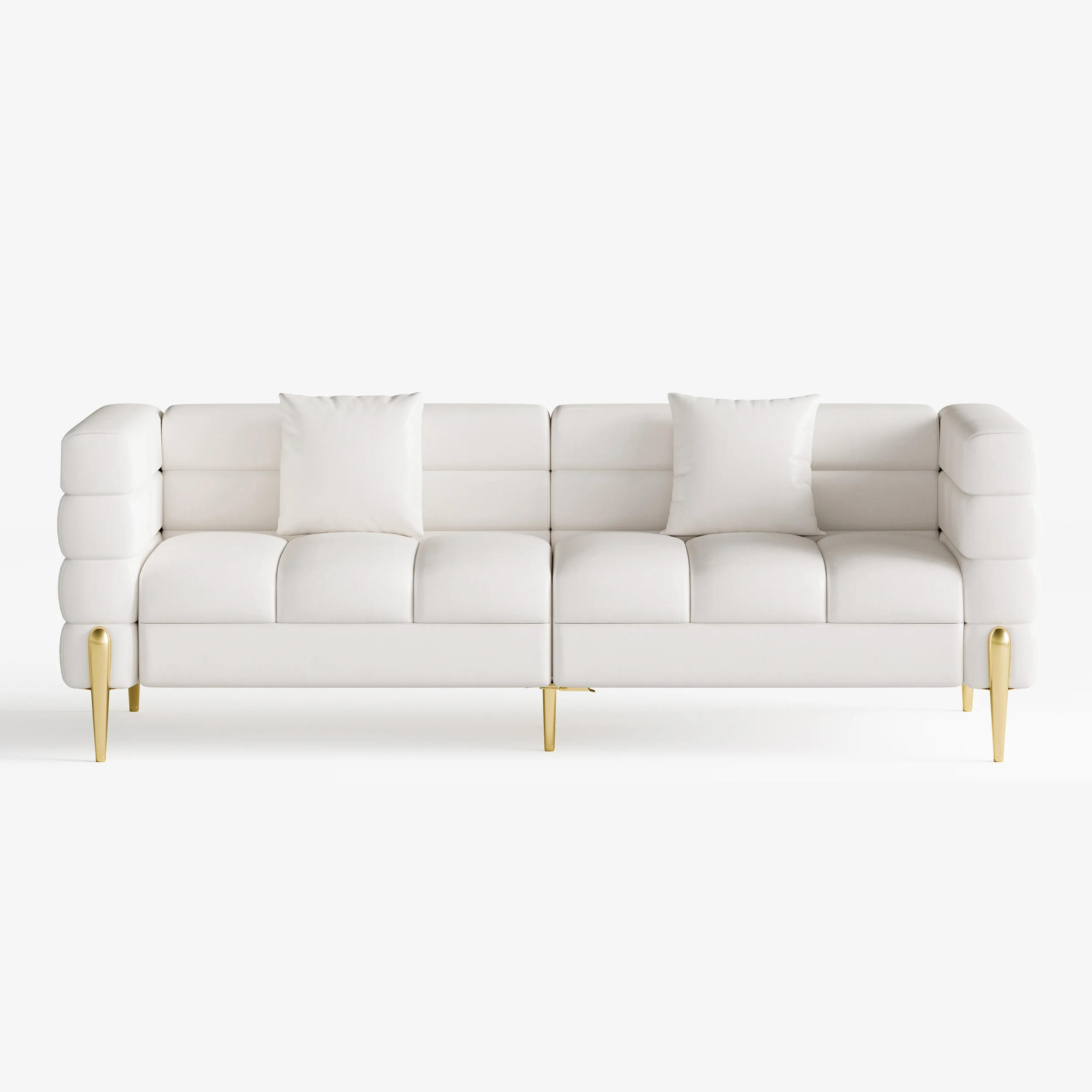 79in Faux Performance Leather Fluted Sofa with Gold Legs & Pillows - Image 3