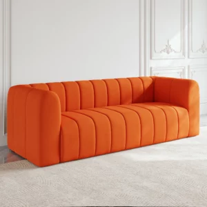 Luxury Modern Orange 3-Seater Velvet Upholstered Sofa Solid Wood Frame - Image 9