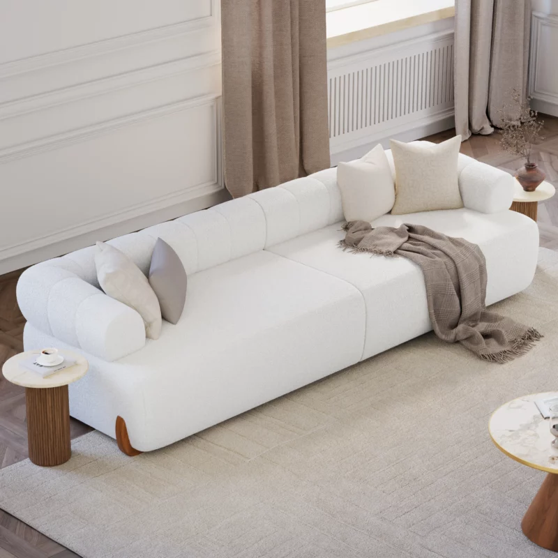 4-Seat Sectional Soft Boucle sofa with Wood Legs