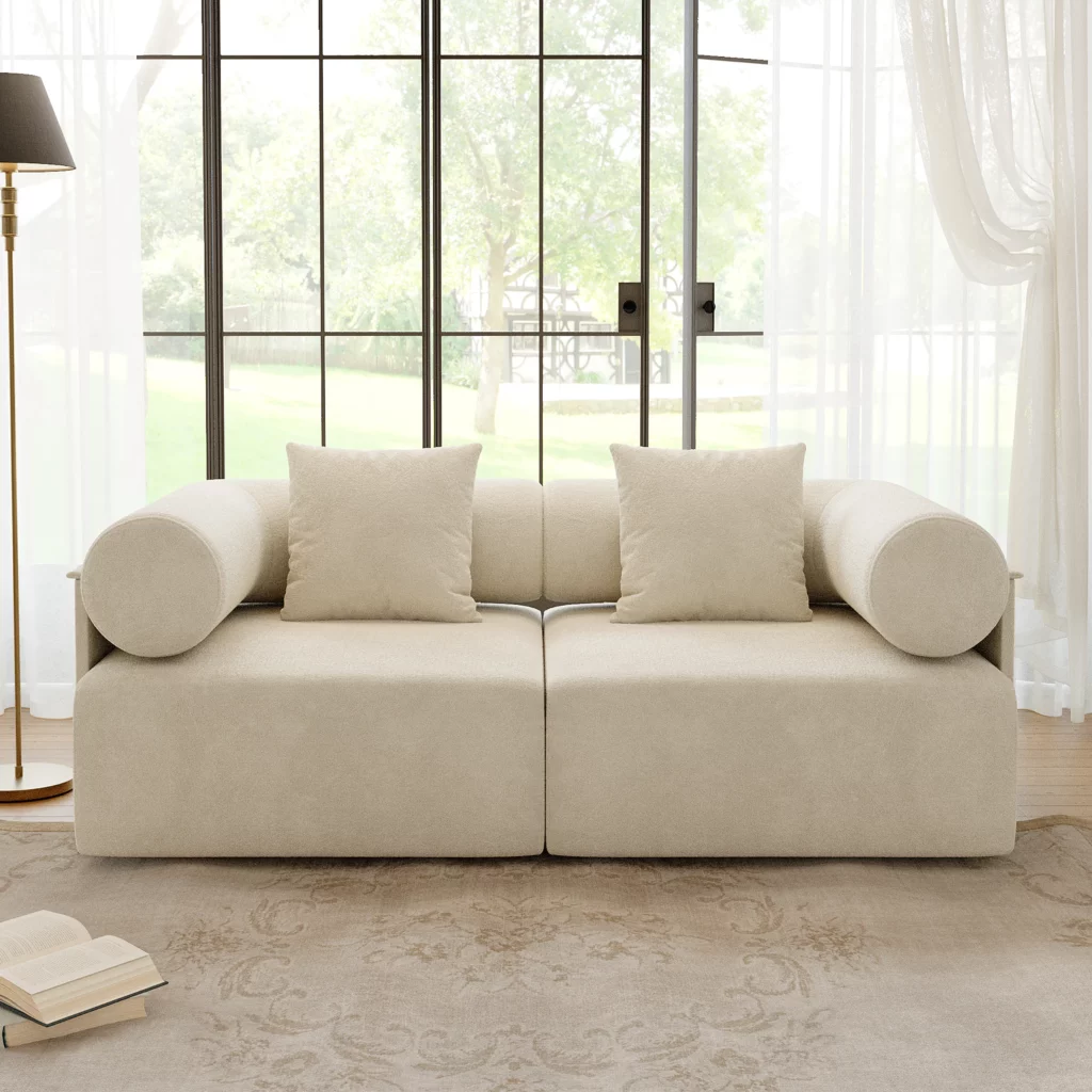 Modern 2-Piece White Chenille Velvet Sofa 74.8" 2-Seater