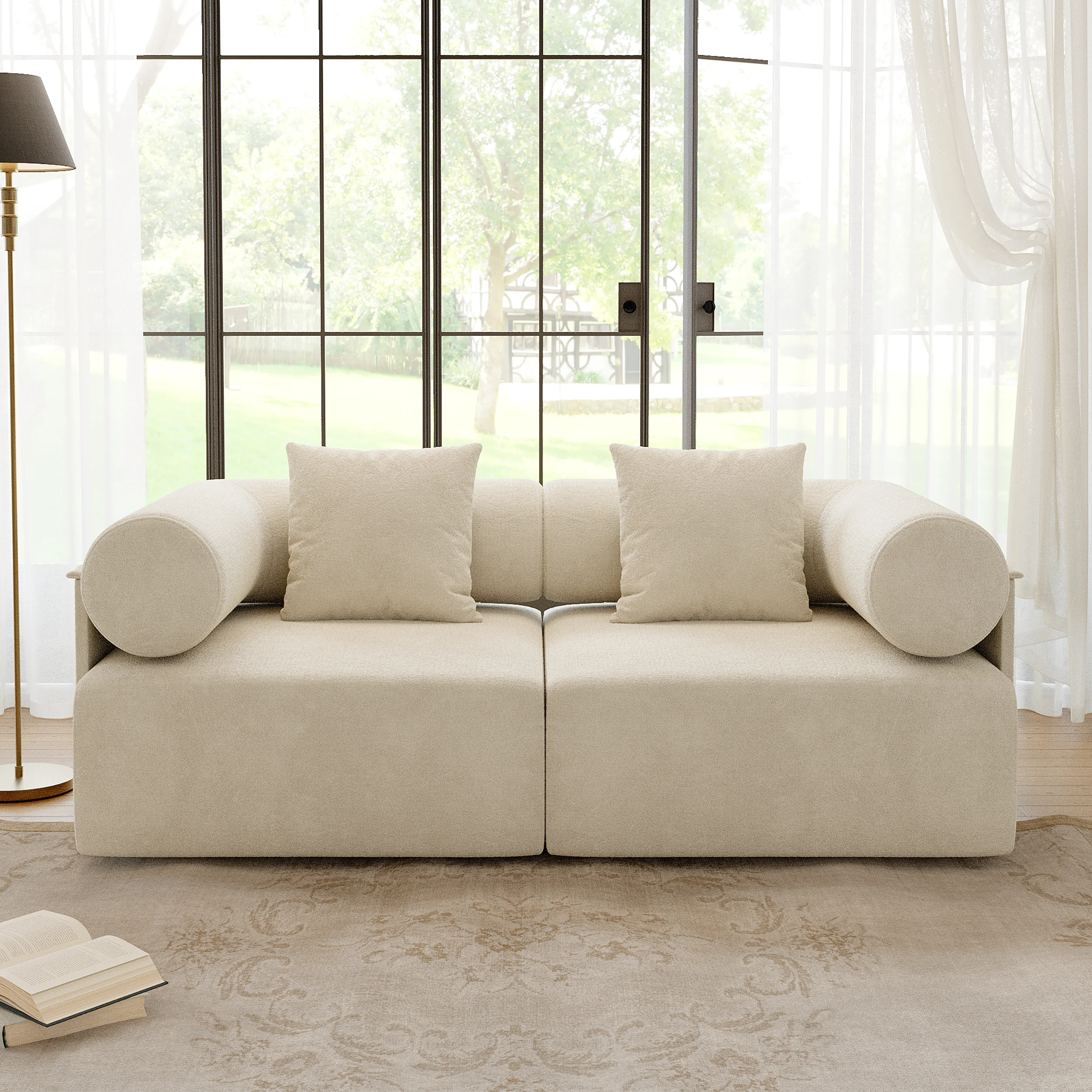 Modern 2-Piece White Chenille Velvet Sofa 74.8" 2-Seater - Image 7