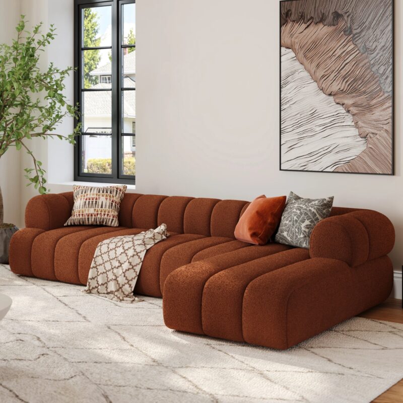 Modern Sectional 3-Piece Channel Chenille Sofa with Chaise
