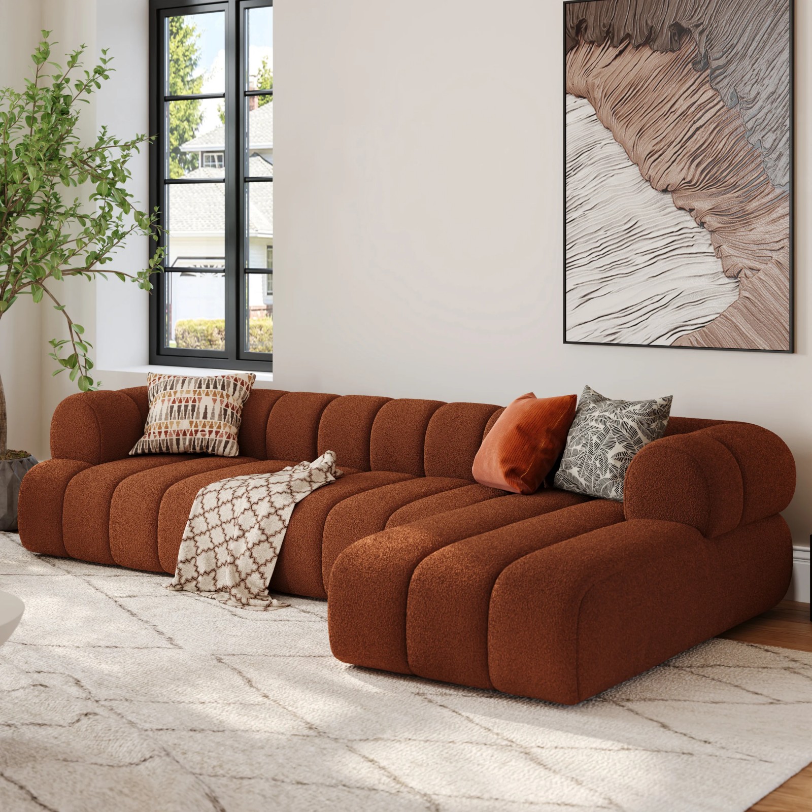 Modern Sectional 3-Piece Channel Chenille Sofa with Chaise - Image 4