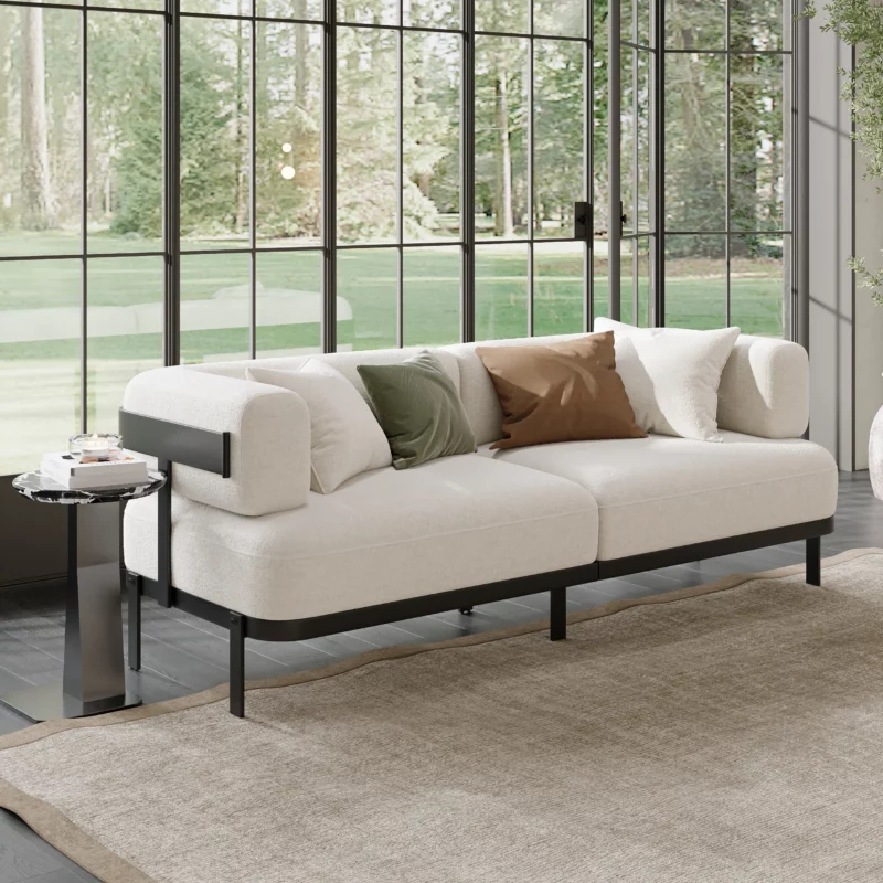 83" Modern 3-Seat upholstery soft velvet Sofa with sleek Metal Legs