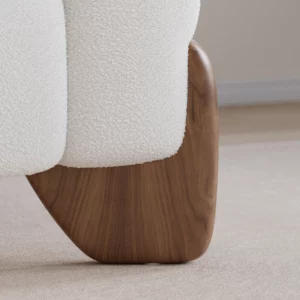 White Upholstered 2-Seat Boucle Sofa with Wood Legs 78" - Image 6