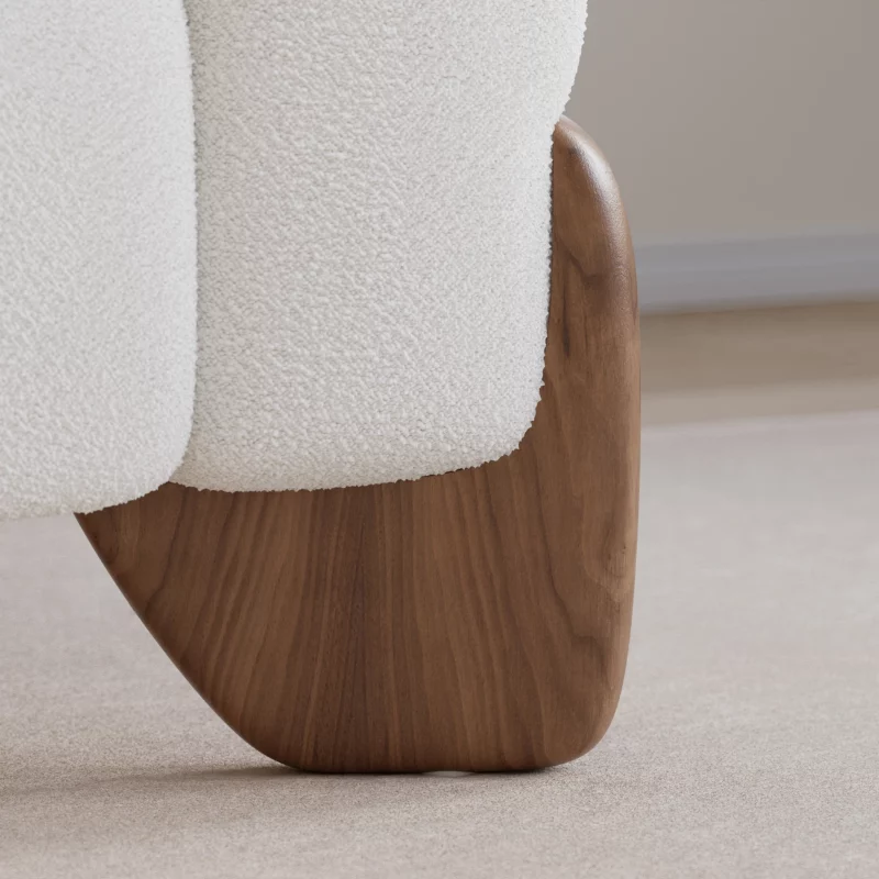 White Upholstered 2-Seat Boucle Sofa with Wood Legs 78"