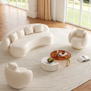 Modern Upholstered real curved Leather Sofa 3-Seater Sofa 82.7" - Image 6