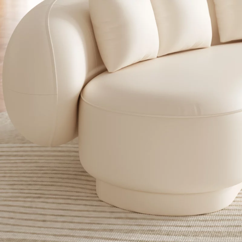 Modern Upholstered real curved Leather Sofa 3-Seater Sofa 82.7"