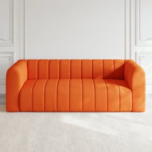 Luxury Modern Orange 3-Seater Velvet Upholstered Sofa Solid Wood Frame - Image 10