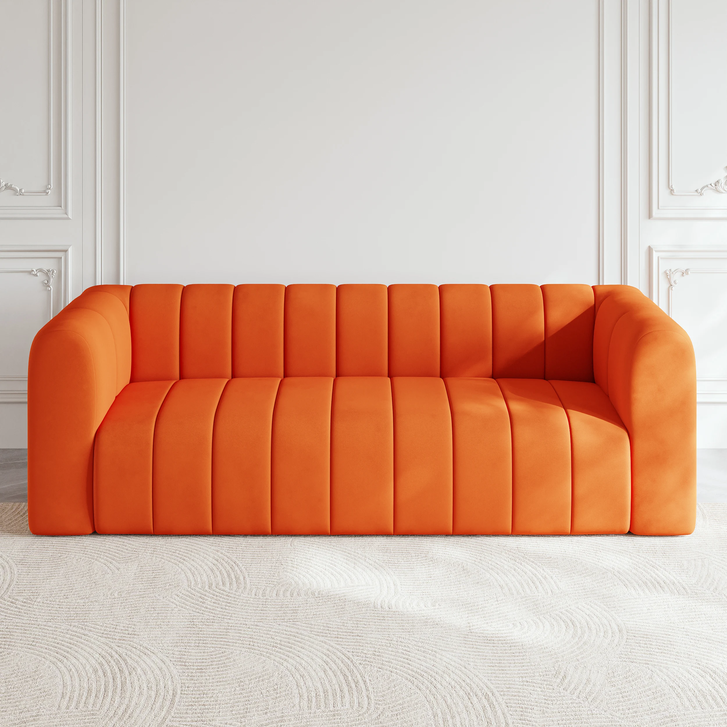 Luxury Modern Orange 3-Seater Velvet Upholstered Sofa Solid Wood Frame - Image 10