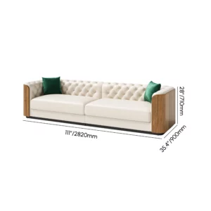 Classic luxury 3 Seater Faux Leather Tufted Sofa with pillow and wood accents - Image 5