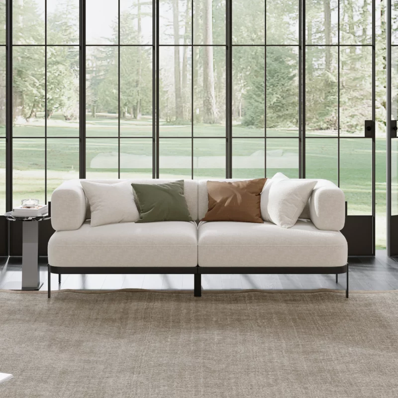 83" Modern 3-Seat upholstery soft velvet Sofa with sleek Metal Legs
