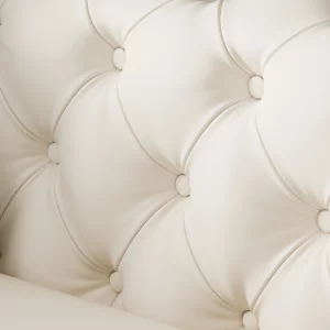 Classic luxury 3 Seater Faux Leather Tufted Sofa with pillow and wood accents - Image 8