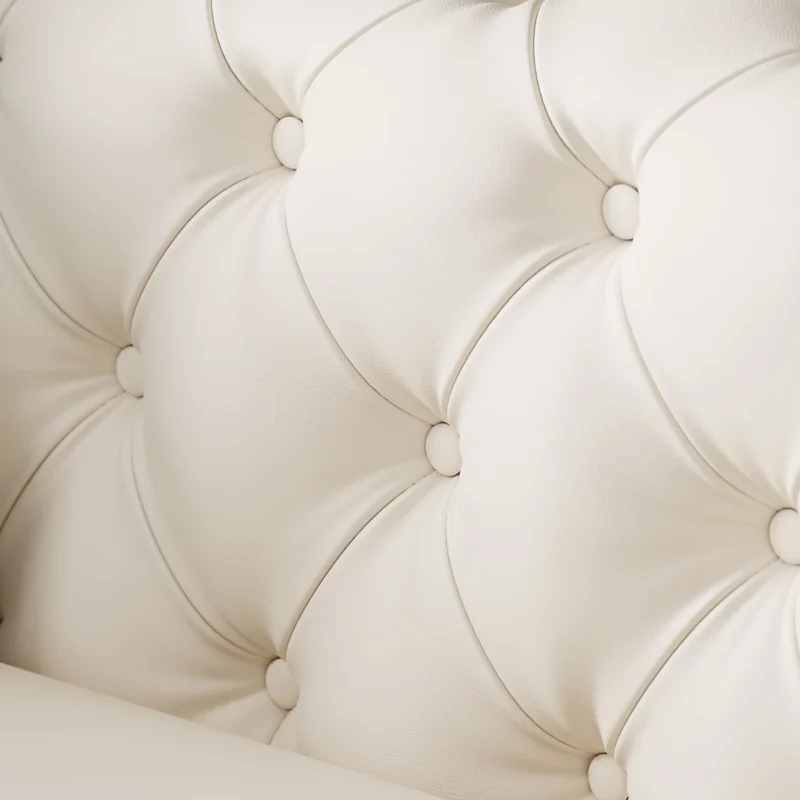 Classic luxury 3 Seater Faux Leather Tufted Sofa with pillow and wood accents