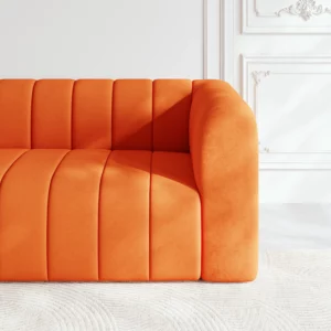 Luxury Modern Orange 3-Seater Velvet Upholstered Sofa Solid Wood Frame - Image 11