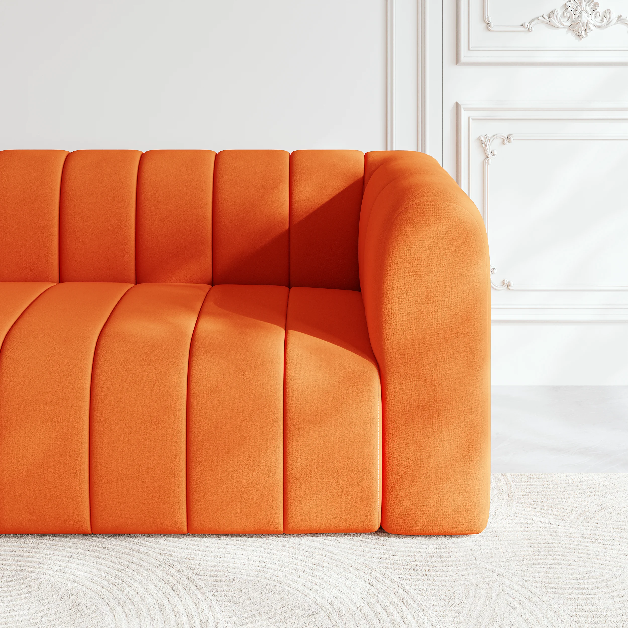 Luxury Modern Orange 3-Seater Velvet Upholstered Sofa Solid Wood Frame - Image 11