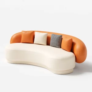 Modern Upholstered real curved Leather Sofa 3-Seater Sofa 82.7" - Image 2