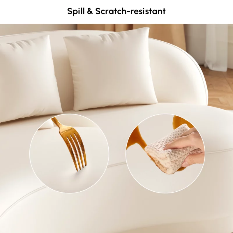 Modern Upholstered real curved Leather Sofa 3-Seater Sofa 82.7"