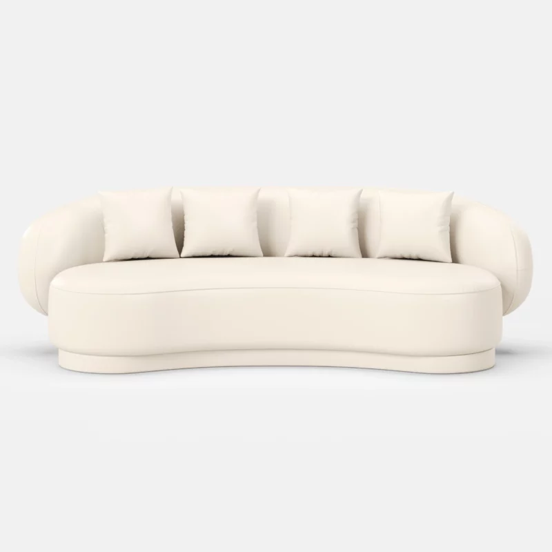 Modern Upholstered real curved Leather Sofa 3-Seater Sofa 82.7"