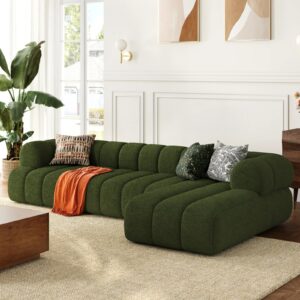 Modern Sectional 3-Piece Channel Chenille Sofa with Chaise - Image 9