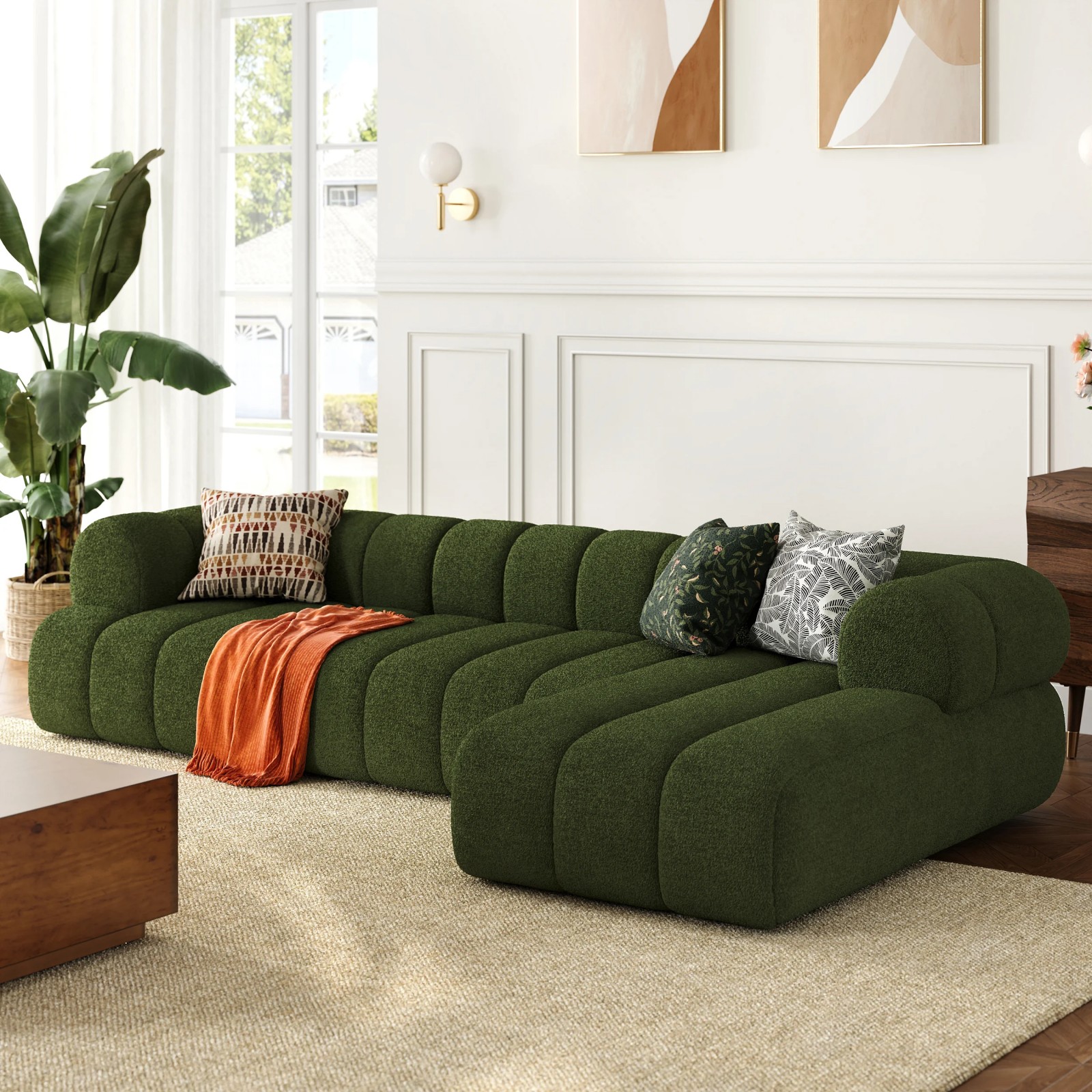Modern Sectional 3-Piece Channel Chenille Sofa with Chaise - Image 9