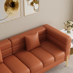 79in Faux Performance Leather Fluted Sofa with Gold Legs & Pillows - Image 8