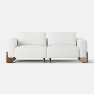 White Upholstered 2-Seat Boucle Sofa with Wood Legs 78"