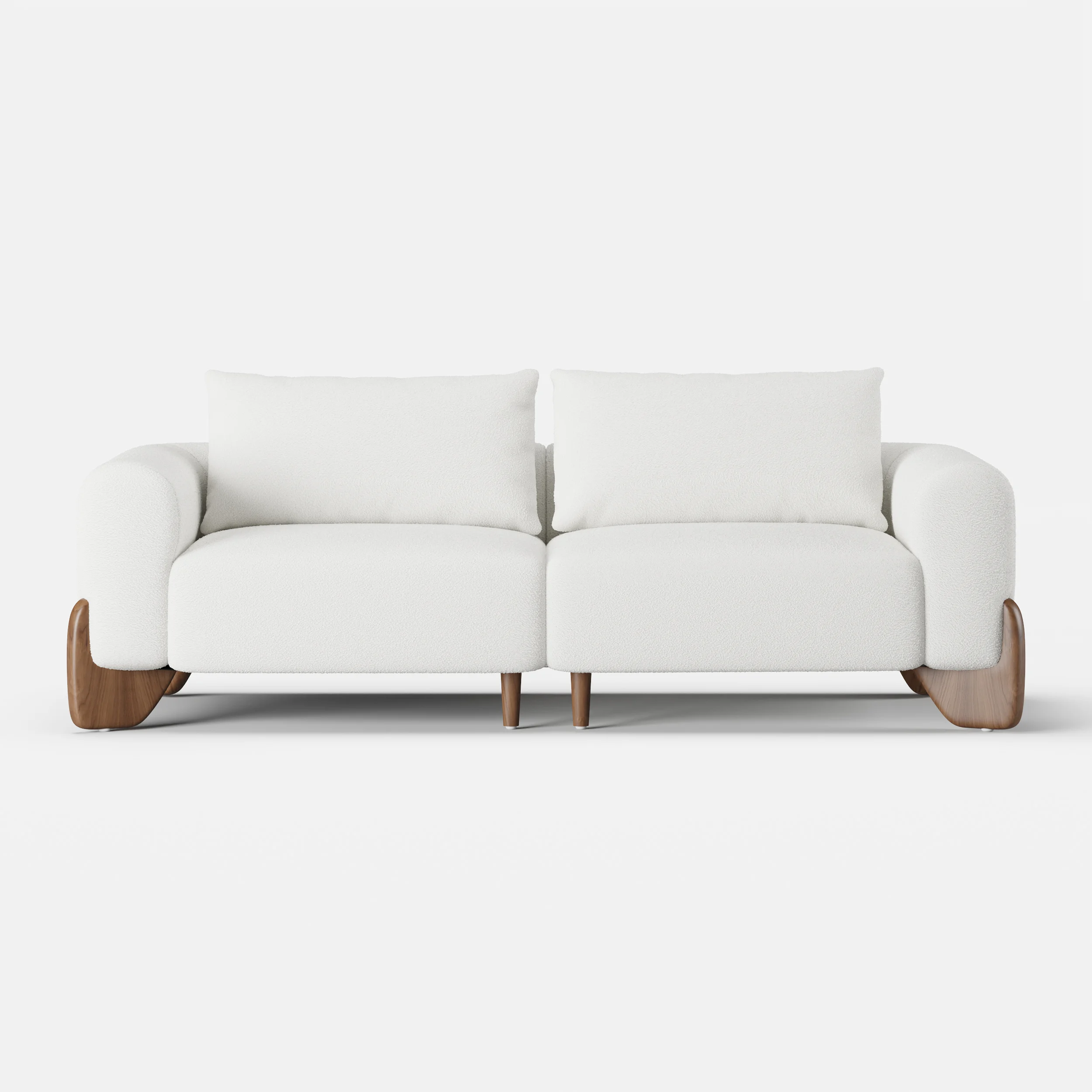 White Upholstered 2-Seat Boucle Sofa with Wood Legs 78" - Image 1