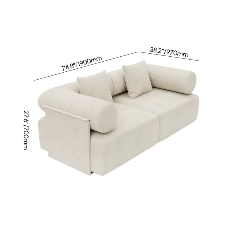 Modern 2-Piece White Chenille Velvet Sofa 74.8" 2-Seater