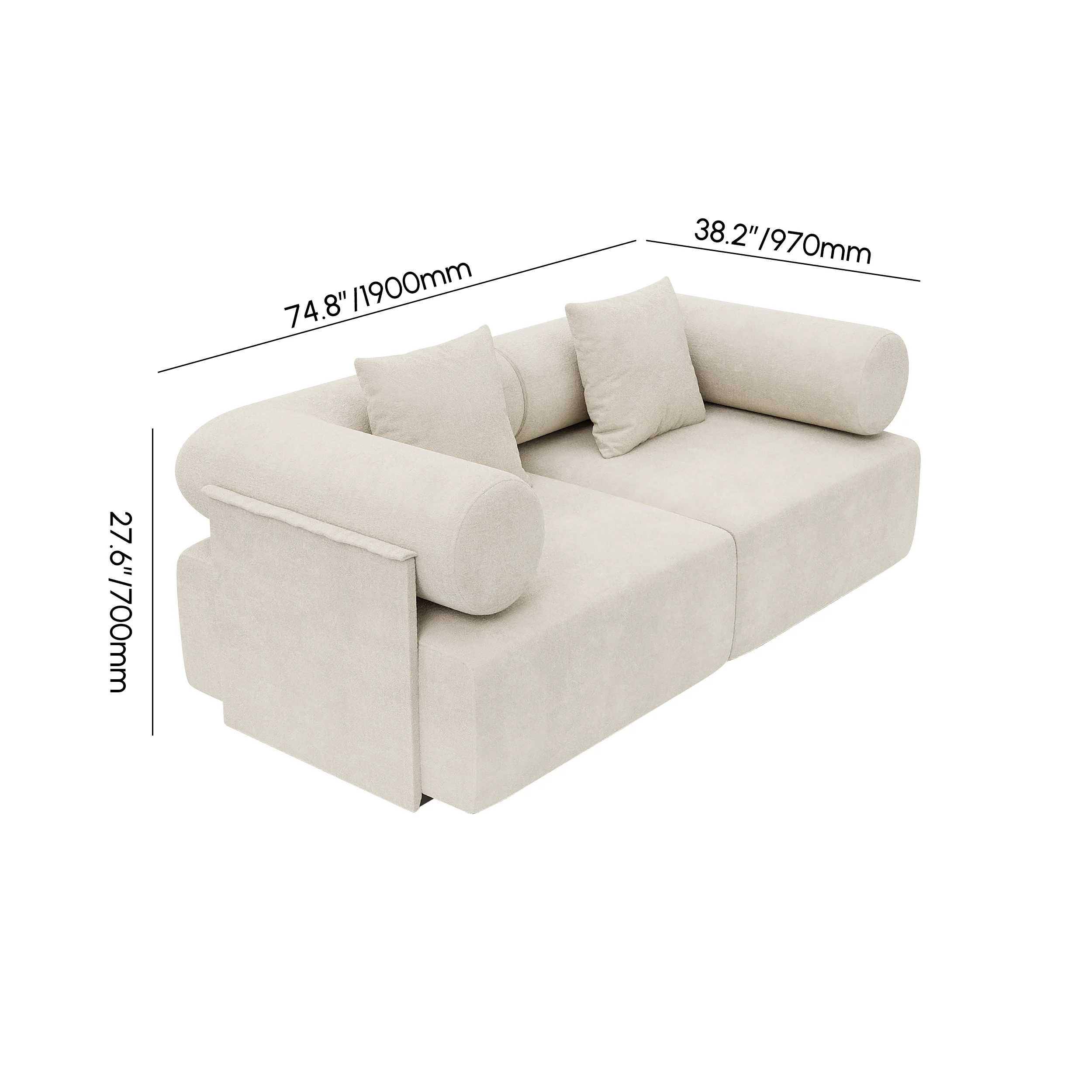 Modern 2-Piece White Chenille Velvet Sofa 74.8" 2-Seater - Image 4